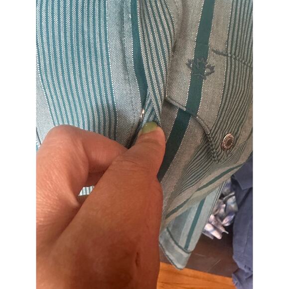 Western Craft Snap Shirt Mens Large Green Stripe Snap Buttons - Picture 6 of 9